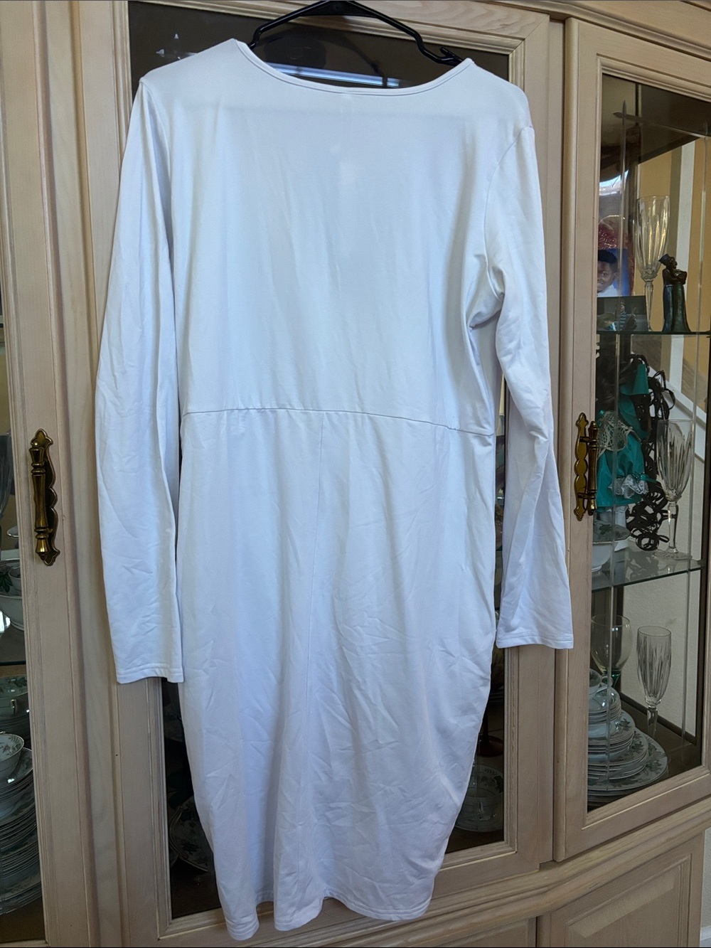 Classic White Long-Sleeve Wrap Dress - Picture 9 of 10